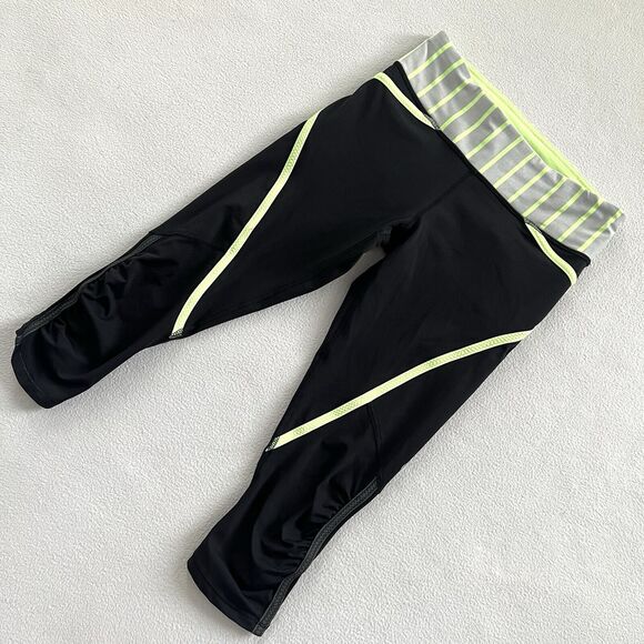 Lululemon Run Pace Crop Black Deauville Stripe Clear Mint Light Grey Pant 4 - Picture 2 of 11